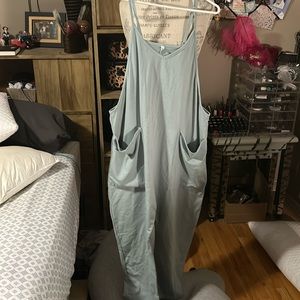 Powder Blue Drop Crotch Jumpsuit with Pockets - Small